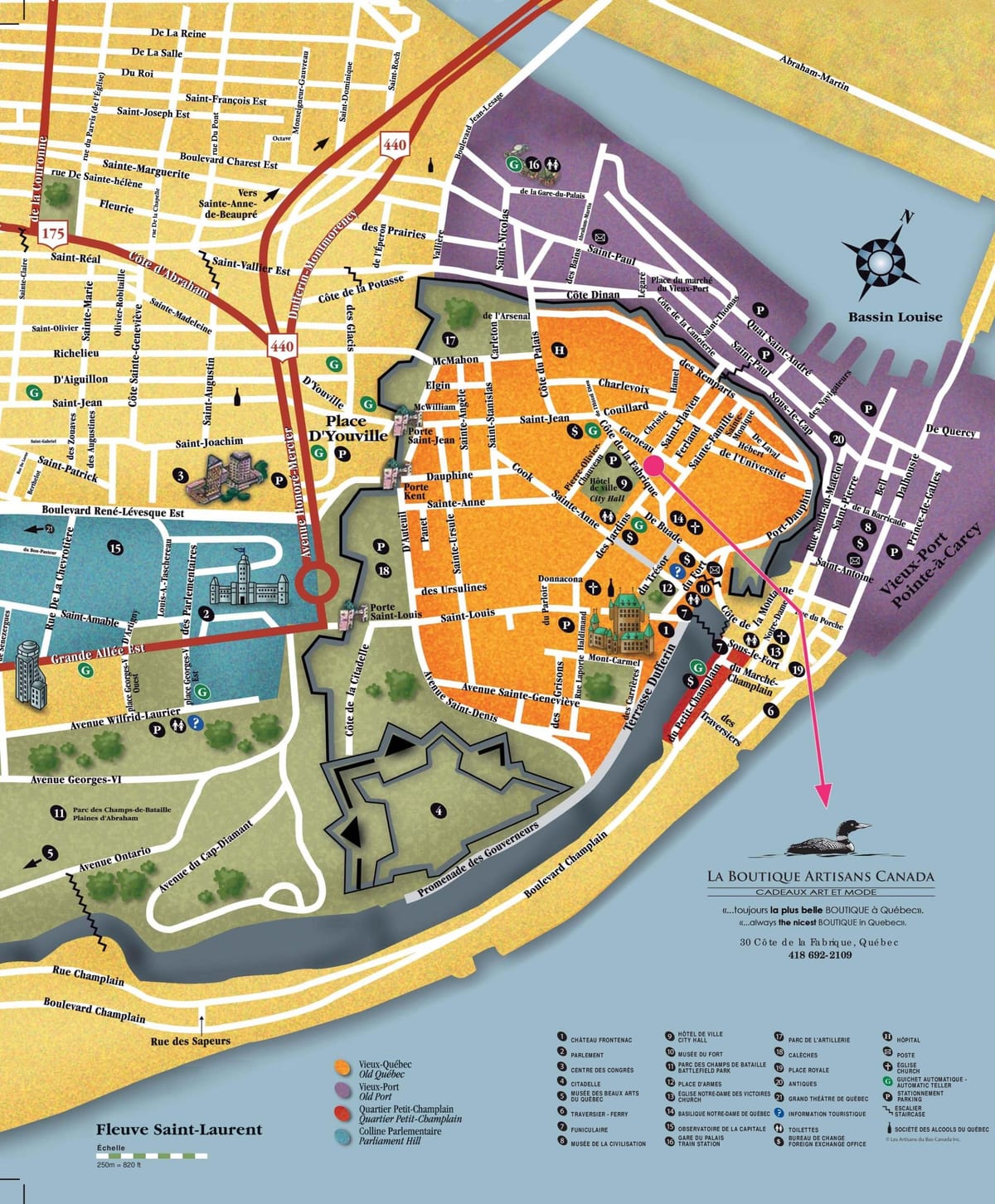 el casco antiguo de Quebec atracciones de la Ciudad mapa
