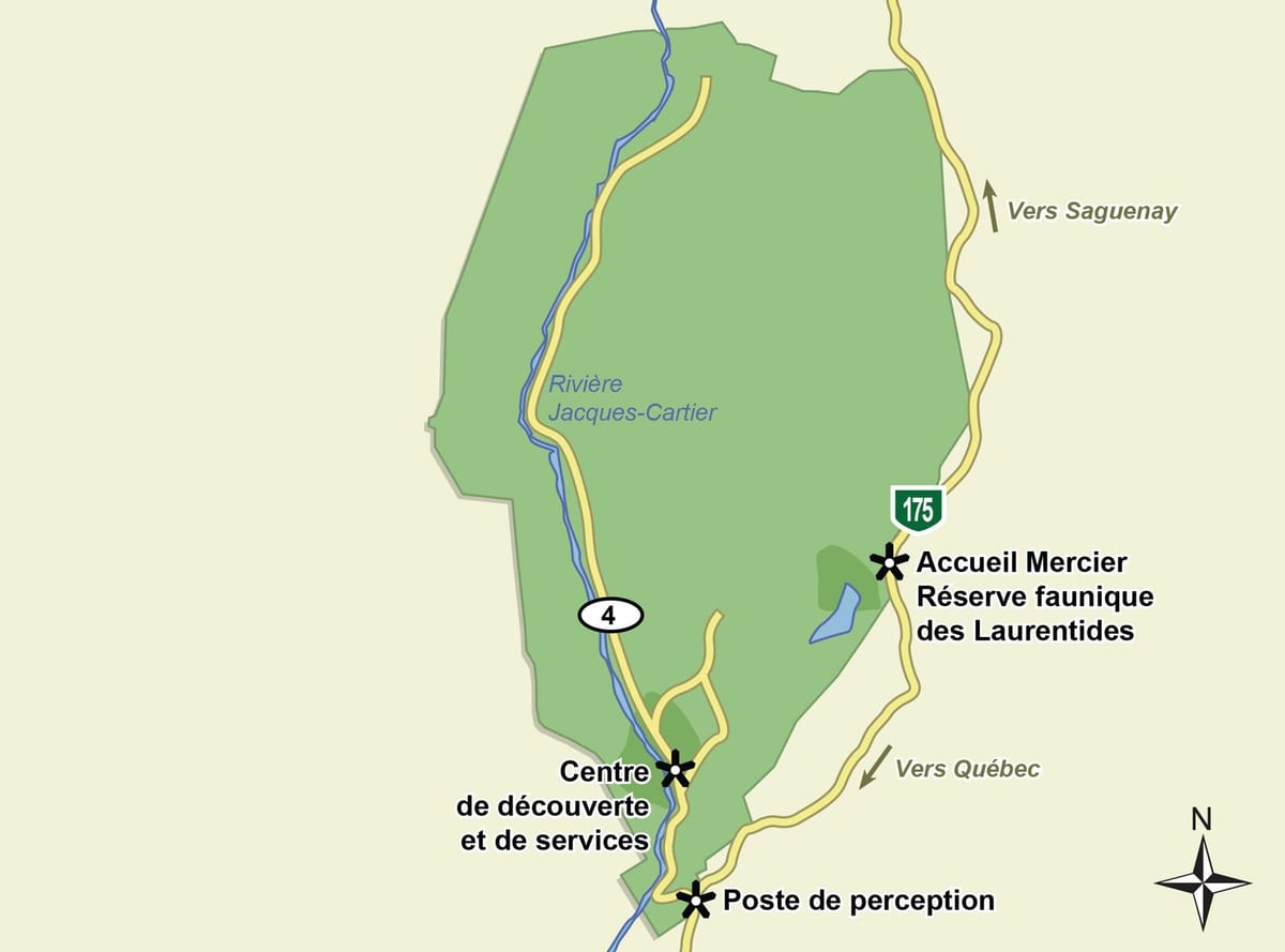Mapa de jacques cartier, el parque nacional camino