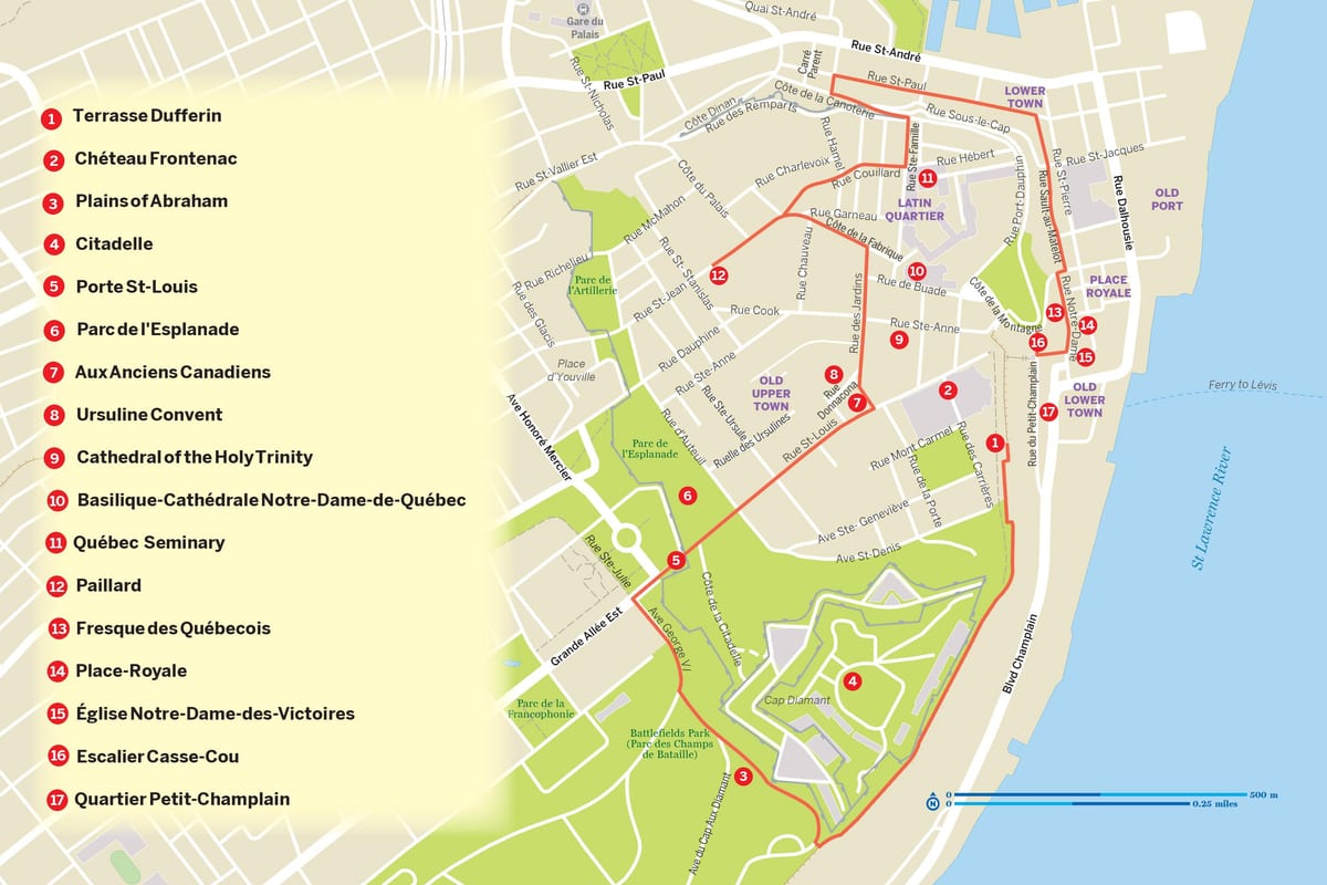 Mapa de la Ciudad de Quebec hop on hop off