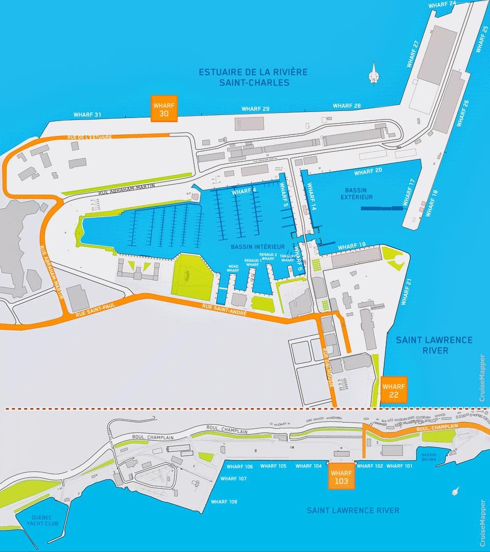 Mapa de la Ciudad de Quebec puerto de cruceros