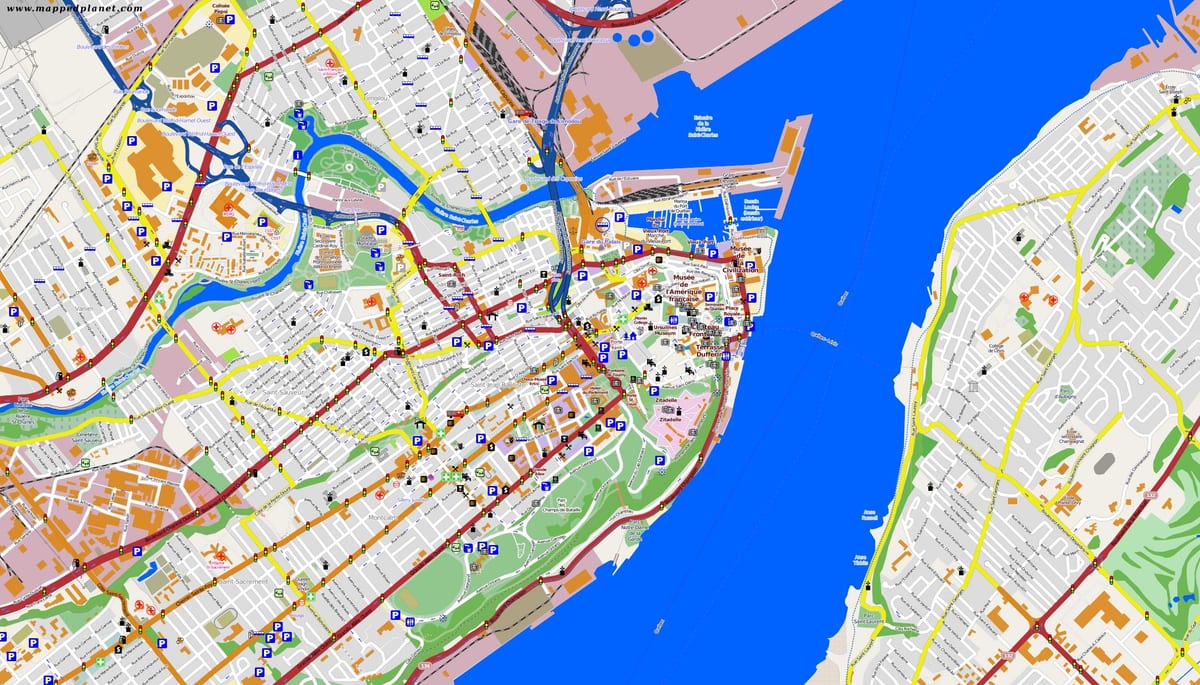 Mapa de la Ciudad de Quebec y alrededores