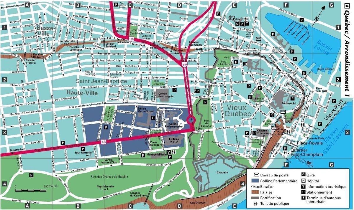 el centro de la Ciudad de Quebec mapa