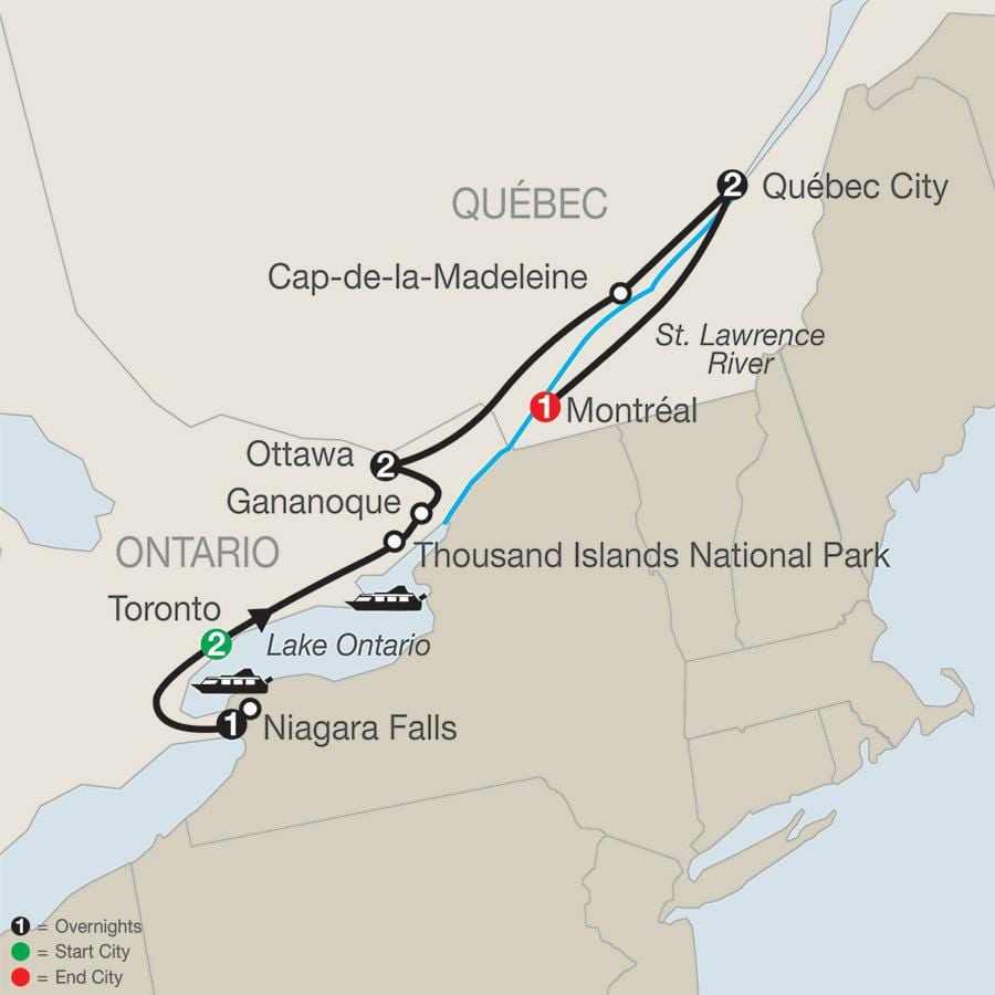 Mapa de Quebec, canadá con ciudades