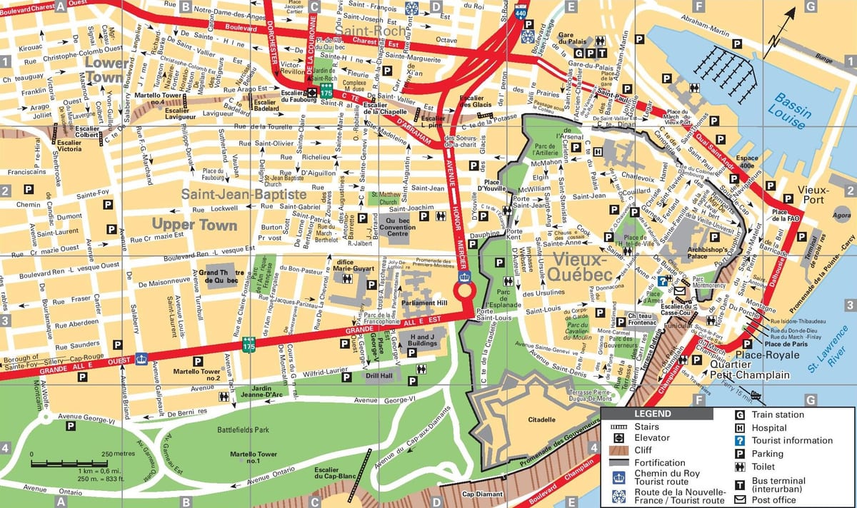 La Ciudad de Quebec atracciones turísticas mapa